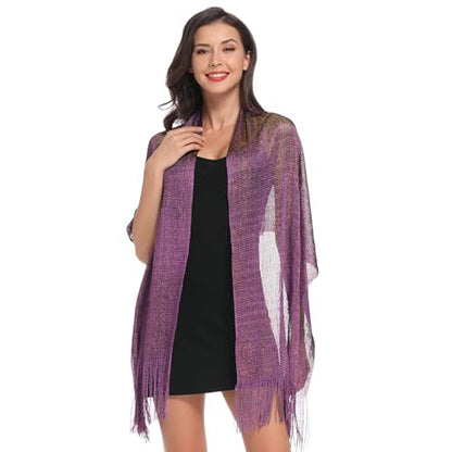 vimate Sparkling Metallic Shawls and Wraps for Evening Party/Wedding/Formal Dresses (With Free Buckle) - color: H1#. Plum