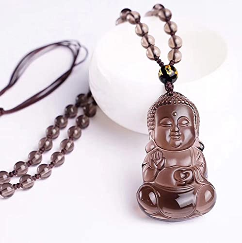 Natural black obsidian rainbow obisidan ice obsidian Maitreya launghing buddha necklace Amulet pendant bead chain - color: Ice obsidian baby buddha