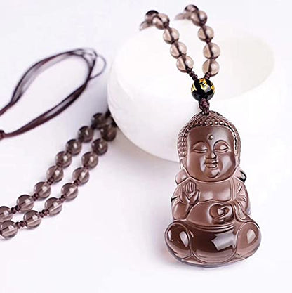 Natural black obsidian rainbow obisidan ice obsidian Maitreya launghing buddha necklace Amulet pendant bead chain - color: Ice obsidian baby buddha