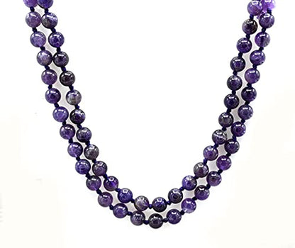 Amazing Gemstone Japa Mala 108 Prayer Beads Necklace and Wrist Mala Bracelet for Meditation - color: Amethyst, size: Hand Knotted