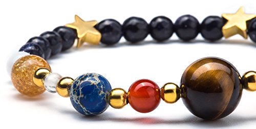 Fesciory Women Solar System Bracelet Universe Galaxy The Eight Planets Guardian Star Natural Stone Beads Bracelet Bangle Gifts - color: 2 Pcs Set