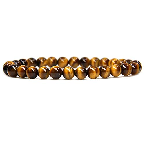 Angelstones Handmade Natural Healing Gemstone 6mm Round Beads Stretch Crystal Bracelet 7 Inch Unisex - color: Golden Tiger Eye
