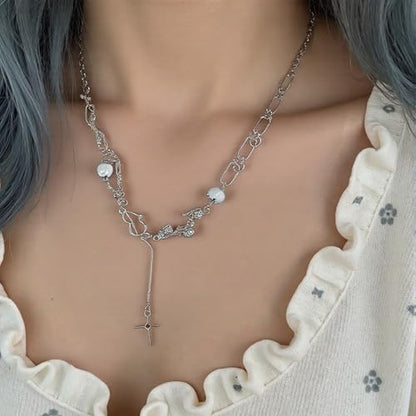 Y2k Irregular Necklace Star Pendant Moonlight Stone Fashion Collar Chain Design Spicy Silver Jewelry for Women - color: Style7