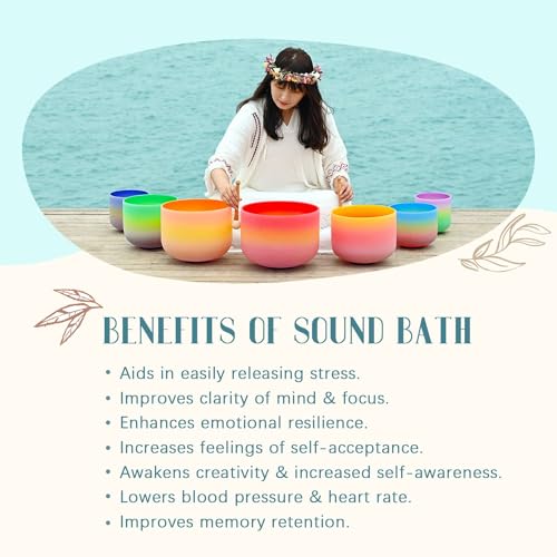440HZ 6"-12" Set of 7 PCS Quartz Rainbow Crystal Singing Bowls Set Sound Healing with Carrying Case Mallet and Suede Striker - color: 6"-12" multicolor
