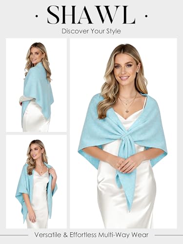 Shawl Wraps for Women Soft Lightweight Wool Blend Knit Triangle Scarf Cardigan Cape Topper for Spring Fall Winter - color: Sky Blue