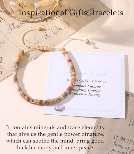CASDAN Natural Crystal Beaded Bracelet for Women Natural Stone Adjustable Braided Rope Bracelets Spiritual Bracelet Inspirational Gifts - color: African Opal