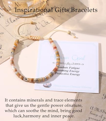 CASDAN Natural Crystal Beaded Bracelet for Women Natural Stone Adjustable Braided Rope Bracelets Spiritual Bracelet Inspirational Gifts - color: African Opal