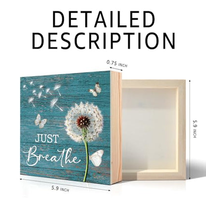 Just Breathe Matters Wooden Sign Desk Decor, Funny Dandelion Wood Box Sign Décor for Home Office Farmhouse Bedroom, Yoga Spa Room Decor, Inspirational Gifts for Women Coworker Friend - style: Art Deco