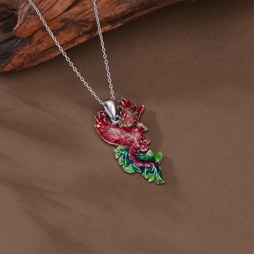 Hummingbird/Phoenix/Owl/Dove/Flamingo/Raven/Blue Jay/Cardinal/Peacock/Eagle/Parrot/Robin Necklace for Women 925 Sterling Silver Bird Pendant Necklace Animal Jewelry Gift for Mother Wife - style: Flying Phoenix Necklace