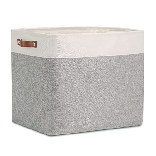 DULLEMELO Large Storage Baskets with Handles, Fabric Storage Bins for Organizing Clothes Toys Books, Canvas Storage Bin for Office Bedroom Closet Nursery Laundry Storage (White&Gray) - color: White&Gray, size: Large-17"x12"x15"