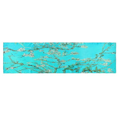 JWSilk Long Charmeuse Silk Scarf Classic Art Print - color: Almond Blossoms By Van Gogh