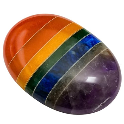 Amazing Gemstone Seven Chakra Crystals and Healing Stones - Large Palm Stone Crystals Piedra - Crystal for Good Luck, Balanced Positive Energy, Meditation - Unique Stocking Stuffers Gifts for Women - color: 7 Chakra (Bonded)