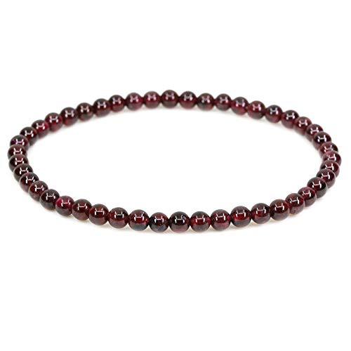 Keleny 4mm Natural Round Beads Gemstones Rock Crystal Stretch Bracelet 7 Inch Unisex - color: Red Garnet
