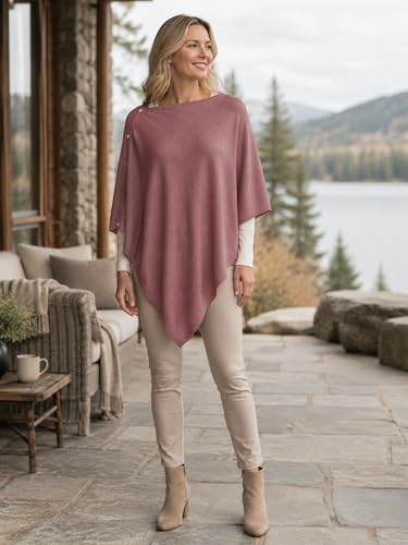 MissShorthair Versatile Women's Poncho Shawl Wrap Soft Lightweight Knitted Cape Scarf for Spring Summer Fall Winter