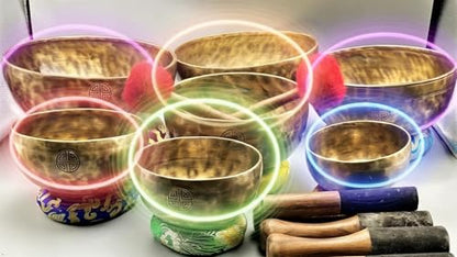 Chakra Healing Tibetan Singing Bowl - Set of 7 - Hand Hammered Tibetan Meditation Singing Bowl Nepal