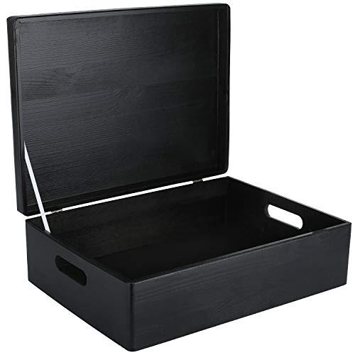 Creative Deco XL Black Wooden Box Storage with Hinged Lid | 15.8x11.8x5.5in (+-0.5) | Keepsake with Handles | Gift Box for Tool Dog Toy Kitchen Storage | Wood Chest Trunk - color: Black, size: XL | Handles