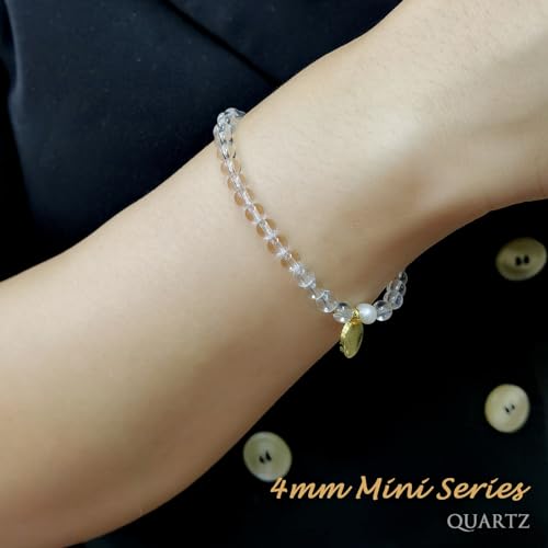 Morchic 4mm Natural Gemstone Beads Stretch Bracelet for Women, With Freshwater Pearls, Energy Gem Birthday Gift for Her 7.2” - color: Quartz