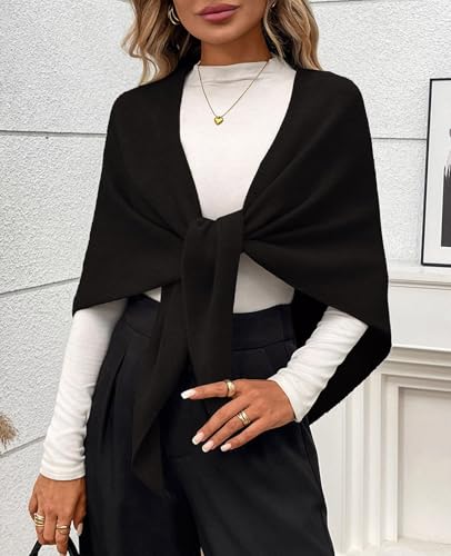 Womens Knitted Shawl Wraps Casual Solid Color Cape Scarf Comfortable Triangle Pashmina Shoulder Sweater - color: Black