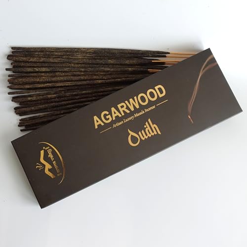Oud Agarwood Incense Sticks - Artisan Luxury Masala Incense - Handrolled Long-Burning (75 Minutes) Extra-Thick Sticks - Exotic Divine Scent for Home, Spirituality & Meditation - Oudh
