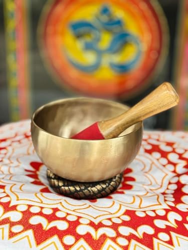 Handmade Tibetan Singing Bowl Set with Wooden Mallet & Cushion | Brass Meditation Sound Bowl for Yoga, Healing, Chakra Balancing, Stress Relief & Mindfulness | Spiritual Gift Item (15 CM)