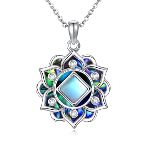 ONEFINITY Lotus Necklace 925 Sterling Silver Moonstone Pendant Necklace Yoga Lotus Jewelry for Women - style: NA lotus