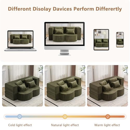 2-in-1 Folding Sofa Bed with Pillow, No Assembly Futon Twin Size Sofa Bed, Breathable Velvet Convertible Couch Bed for Living Room and Guest Room, 78.7 Inch, Green - color: Green-78.7", size: 2 seat