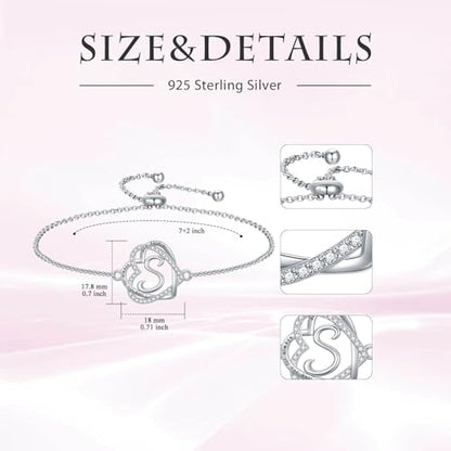 TOUPOP Bracelet for Women Heart Initial Birthstone Bracelet 925 Sterling Silver Love Heart Jewelry Birthday Gifts for Women Wife Girlfriend Mom Her