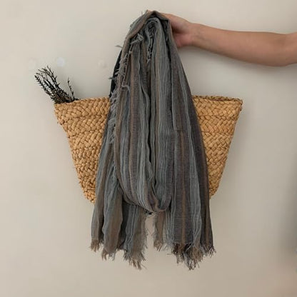 Artistic Retro Cotton And Linen Scarf, Plain Tie Dye Gradient Autumn And Winter New Soft Cotton Shawl - color: Light Gray