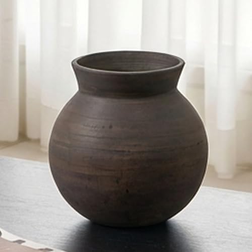 LB2 Brown Ceramic Large Vase, 13" Tall Zen Style vase, Terra Cotta Pitcher, Distressed Farmhouse Decor, Pottery Decorative Flower for Home Decor