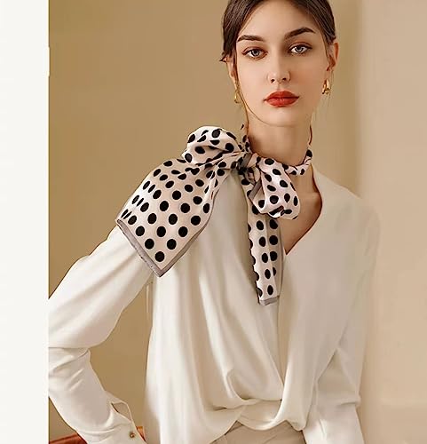 100% Silk Scarf for Women 59”*6.3” Long Shawls for Headscarf and Neck- Oblong Hair Wraps with Gift Packed - color: Polka Dots
