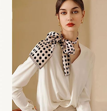 100% Silk Scarf for Women 59”*6.3” Long Shawls for Headscarf and Neck- Oblong Hair Wraps with Gift Packed - color: Polka Dots