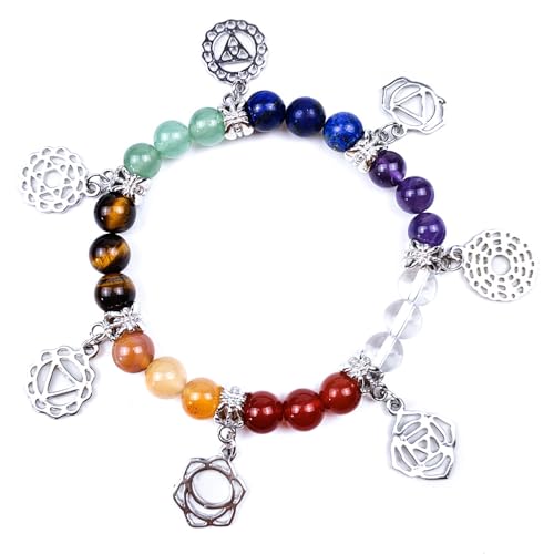 7 Chakra Healing Bracelet with Natural stones for Energy Healing & Balance, Stretch Beaded Jewelry for Energy Balance, Meditation, Yoga, Gift for Women
