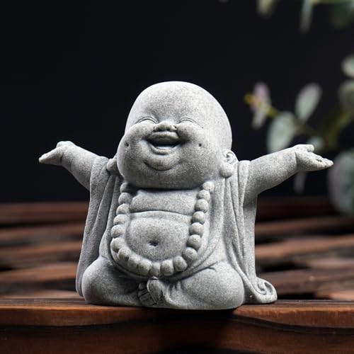 OwMell Japanese Jizo Monk Statue, Buddha Jizo Figurine Memorial Aquarium Statue Ornament - Laughing Buddha - color: Laughing Buddha