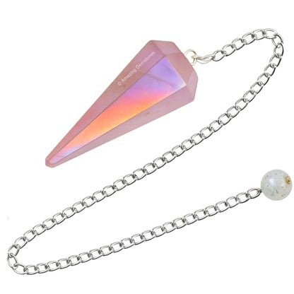 Amazing Gemstone Angel Aura Rose Quartz Crystal Pendulum for Divination - Certified Dowsing Crystals, Healing Stones for Chakra Balancing, Meditation - Enhance Reiki Spiritual Growth - color: Angel Aura Rose Quartz
