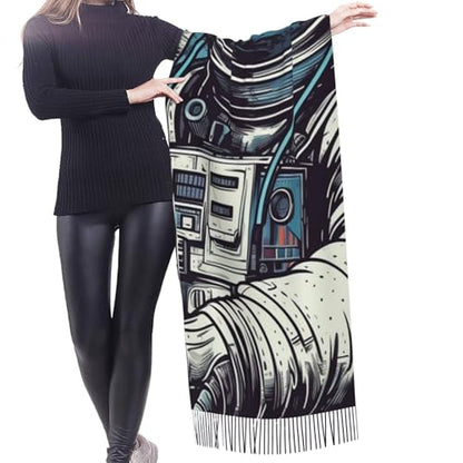 Astronaut Sitting in Yoga Chakra Scarf for Women Warm Soft Scarves Fashion Fringed Shawl Casual Tassel Blanket Scarf - color: Astronaut Music Art.