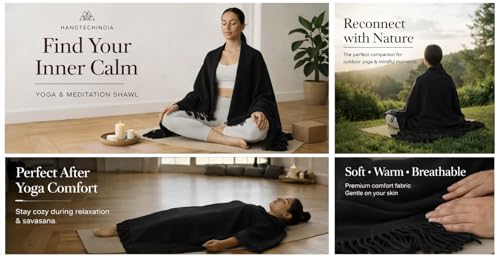 HANDTECHINIDA Tibetan Woolen shawl for Meditation Yoga Travel Champagne Nursing Pashmina Kashmiri Plus size Prayer Wrap - color: Shawl-9