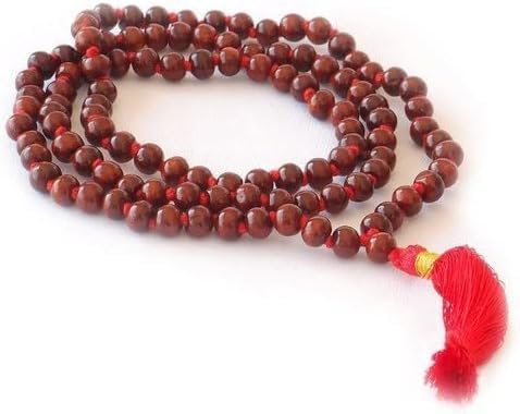 Rudraksh Mala, Natural Himalayan Genuine Original Rudraksha Rosary - style: Red Sandalwood Jaap mala 7-8MM