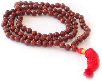 Rudraksh Mala, Natural Himalayan Genuine Original Rudraksha Rosary - style: Red Sandalwood Jaap mala 7-8MM