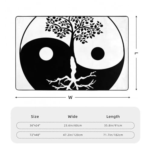 Tree of Life Yin and Yang Super Soft Flannel Area Rug - Multi-Use Floor Mat for Bedroom, Yoga Corner & Play Spaces - size: 36"x24"