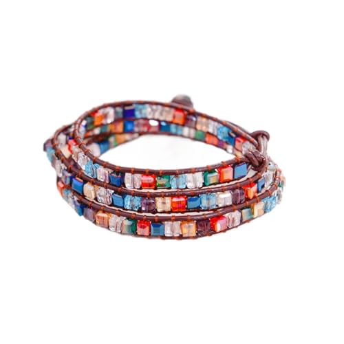 YGLINE Natural Stone Wrap Bracelet for Women Boho Bracelets Healing Crystal Beaded Bracelet Adjustable 3/5 Wraps Bracelet Handmade Birthday Gifts for Women - color: crystal cube