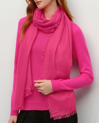KVSS Women's Fine Knit Shawl, 55% Cashmere 45% Mulberry Silk, X Gauge 120/2NM Yarn Lightweight Spring Summer Wrap Scarf - color: Cerise