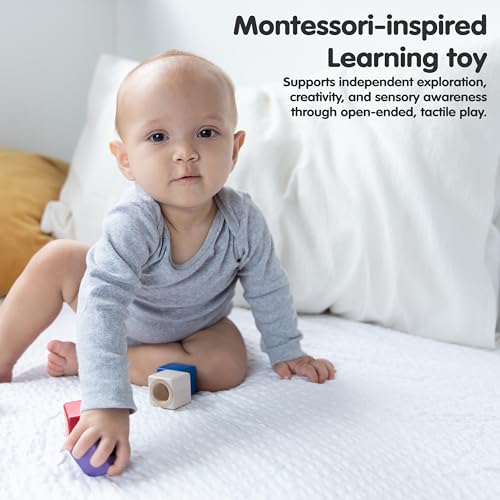 PlanToys® Sensory Activity Blocks for Toddlers – 9-Piece Set with Visual, Auditory & Tactile Stimuli – Montessori Toy with Storage Bag – Wooden Learning Toy for Babies & Kids Ages 12 Months+