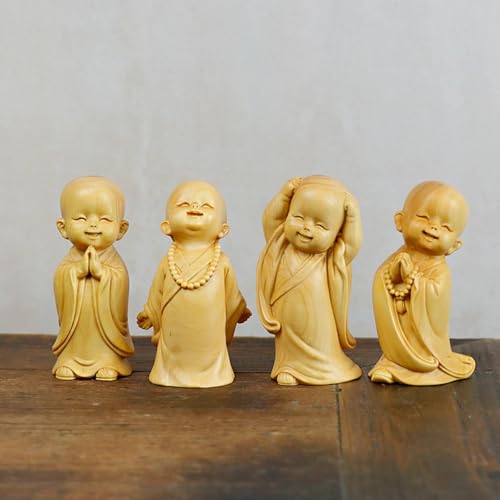 Little Sayas Zen Wooden Statue Handmade Wood Sculpture Decor Boxwood Vintage Decoration Ornament for Living Room Bedroom Office Home Feng Shui Sculptura