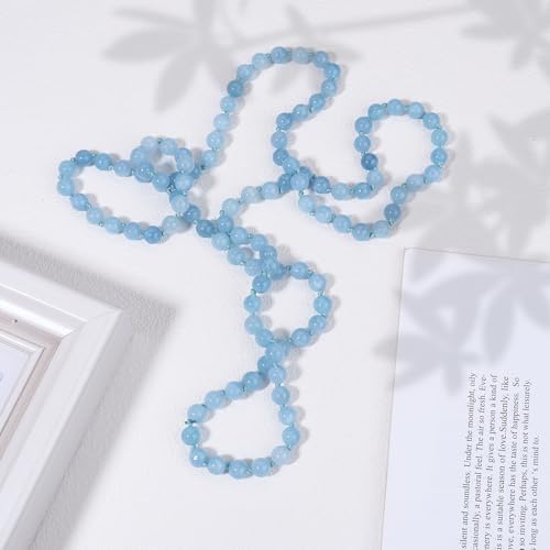 Beaded Necklace Hand Knotted for Woman - color: Aquamarine 1