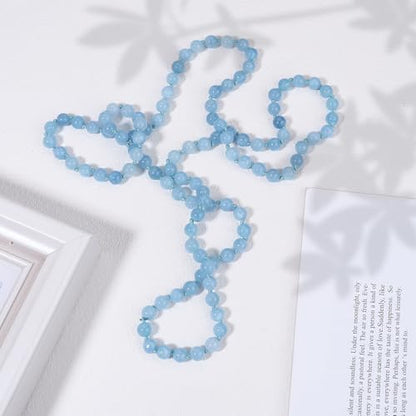 Beaded Necklace Hand Knotted for Woman - color: Aquamarine 1