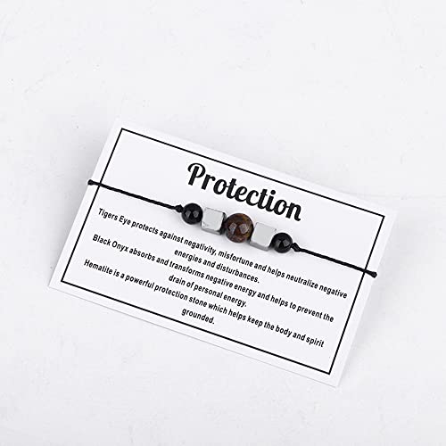 tenghong2021 Chakra Crystal Beaded Bracelet with Wish Card Adjustable Spiritual Anxiety Stone Beads Braide String Bracelet Yoga Meditation for Women Men Jewelry Birthday Gifts - style: Protection