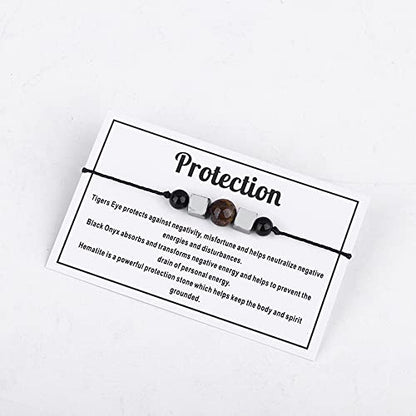 tenghong2021 Chakra Crystal Beaded Bracelet with Wish Card Adjustable Spiritual Anxiety Stone Beads Braide String Bracelet Yoga Meditation for Women Men Jewelry Birthday Gifts - style: Protection