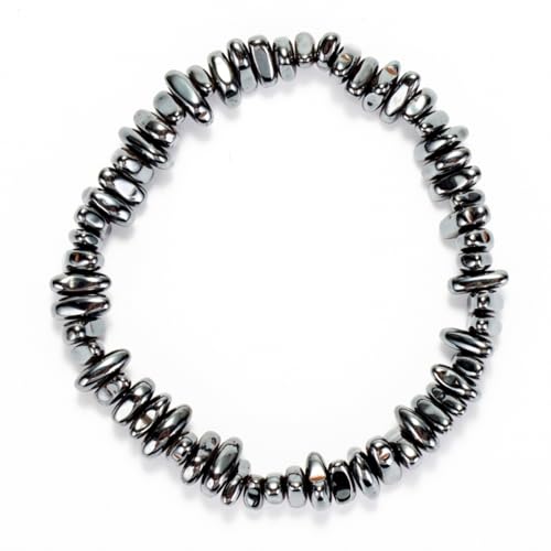 Bracelets for Men & Women - Natural Gemstone Raw Beads Stretch Bracelet, Irregular Chips Healing Crystal Jewelry. Anxiety Relief for Stress & Negative Energy Protection. - color: Hematite