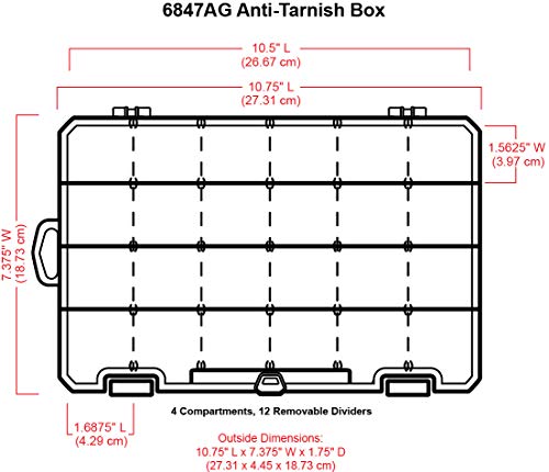 ArtBin 6847AG Medium Anti-Tarnish Box with Removable Dividers, Jewelry & Craft Organizer with Anti-Tarnish Technology, [1] Plastic Storage Case, Clear with Aqua Accents - size: Medium (10.75" x 7.375")