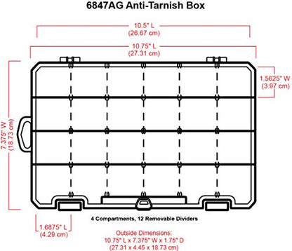 ArtBin 6847AG Medium Anti-Tarnish Box with Removable Dividers, Jewelry & Craft Organizer with Anti-Tarnish Technology, [1] Plastic Storage Case, Clear with Aqua Accents - size: Medium (10.75" x 7.375")